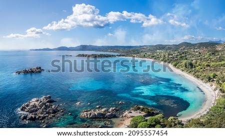 Aerial view with Plage de Tamaricciu in Corsica island, France