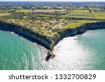 Aerial view of Pointe du Hoc on the coast of Normandy.