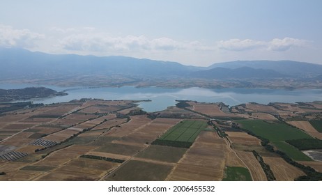 Aerial View Of Polyphytos Artifical Lake In Kozani Greece