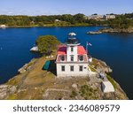 Aerial view of Pomham Rocks Lighthouse on Providence River near Narragansett Bay in East Providence, Rhode Island RI, USA. 