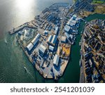 Aerial view of Poole, a coastal town in Dorset, southern England, known for its large natural harbour and sandy beaches, UK