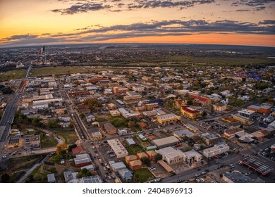 Aerial View of the popular Border Towns of Eagle Pass, Texas and Piedras Negras, Coahuila at Sunset