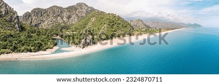 Aerial view of a popular and famous Cirali (Chirali) beach near Olympos ancient town in Turkey
