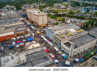 Aerial View Of The Popular Midnight Sun Festival In Fairbanks, Alaska