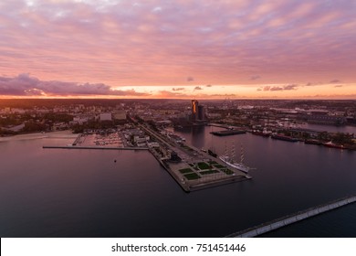 Aerial View Of The Port Of Gdynia In Sunset