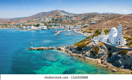 Aerial view to the port of the island of Ios in the Cyclades of Greece - Shutterstock ID 1165420888