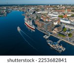 Aerial view of port of Kiel, Schleswig-Holstein, Germany. Aerial view of world