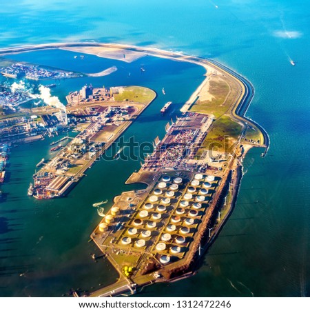 Aerial view of the Port of Rotterdam and the Maasvlakte, its extension. The major port in Europe