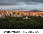 Aerial view of Porto Alegre and Farroupilha Park (Redencao) - Porto Alegre, Rio Grande do Sul, Brazil
