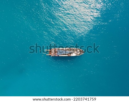 Aerial Drone View Of Old Shipwreck Ghost Ship Vessel