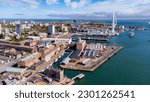 Aerial view of Portsmouth Historic Dockyard and the Royal Navy