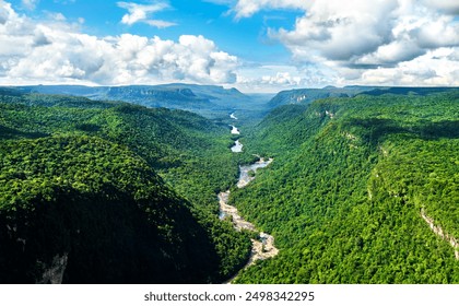 Aerial view of the Potaro river valley near Kaieteur Falls in Guyana, South America