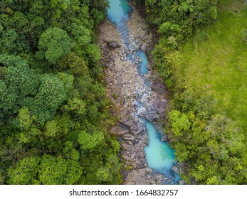 Aerial View Of Poza Azul From The Toro River In Bajos Del Toro, Alajuela, Costa Rica.