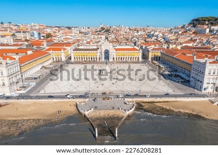 Aerial view of Praca do comercio in Lisbon, Portugal..