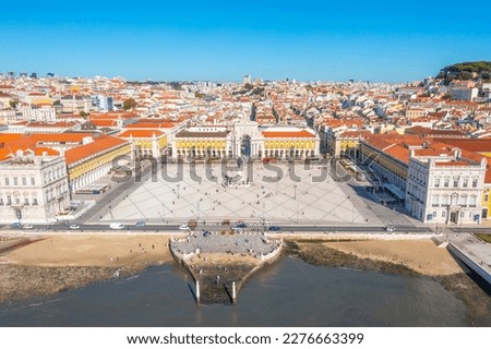 Aerial view of Praca do comercio in Lisbon, Portugal..