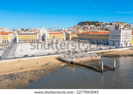 Aerial view of Praca do comercio in Lisbon, Portugal..