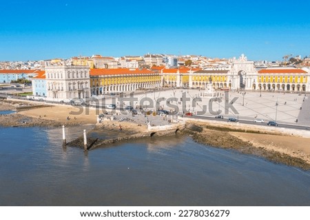 Aerial view of Praca do comercio in Lisbon, Portugal..