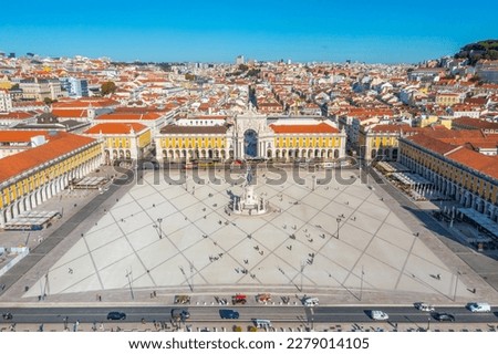 Aerial view of Praca do comercio in Lisbon, Portugal..