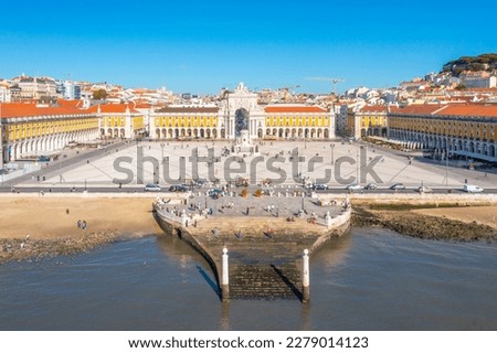 Aerial view of Praca do comercio in Lisbon, Portugal..