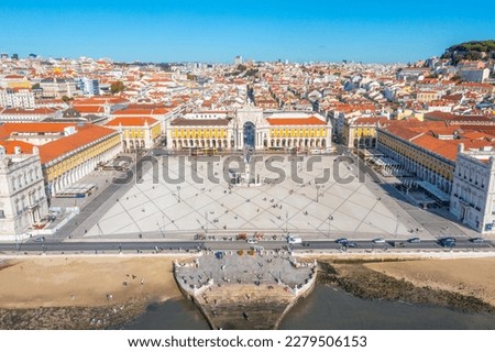 Aerial view of Praca do comercio in Lisbon, Portugal..
