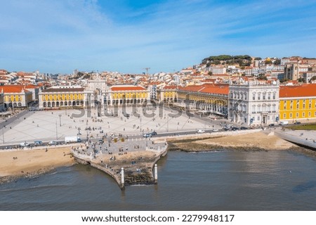 Aerial view of Praca do comercio in Lisbon, Portugal..