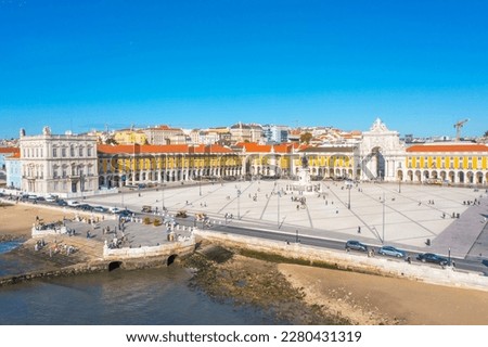 Aerial view of Praca do comercio in Lisbon, Portugal..