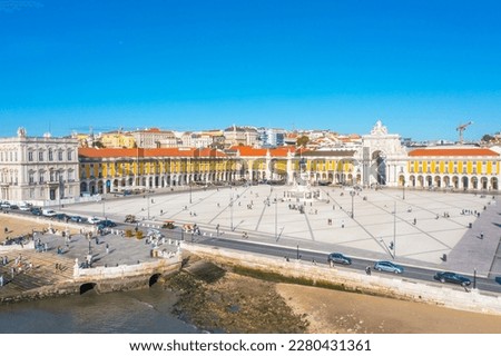 Aerial view of Praca do comercio in Lisbon, Portugal..