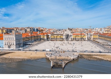 Aerial view of Praca do comercio in Lisbon, Portugal..