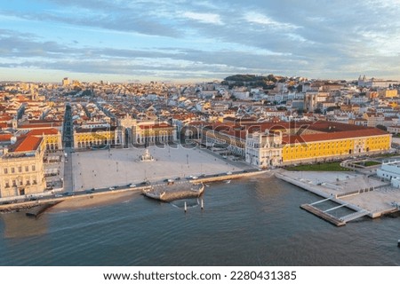 Aerial view of Praca do comercio in Lisbon, Portugal..