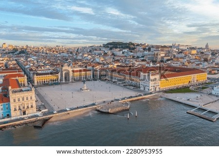 Aerial view of Praca do comercio in Lisbon, Portugal..