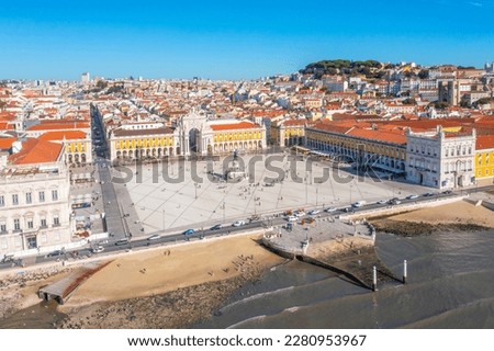 Aerial view of Praca do comercio in Lisbon, Portugal..