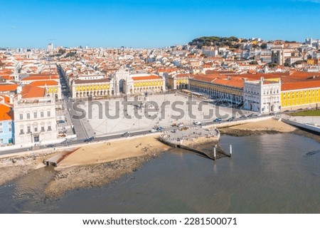 Aerial view of Praca do comercio in Lisbon, Portugal..