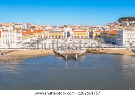Aerial view of Praca do comercio in Lisbon, Portugal..