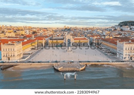 Aerial view of Praca do comercio in Lisbon, Portugal..