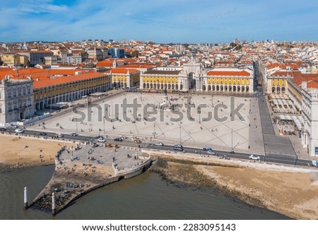 Aerial view of Praca do comercio in Lisbon, Portugal..