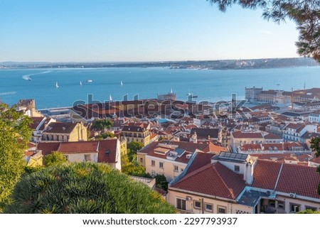 Aerial view of praca do comercio square in Lisbon, Portugal..