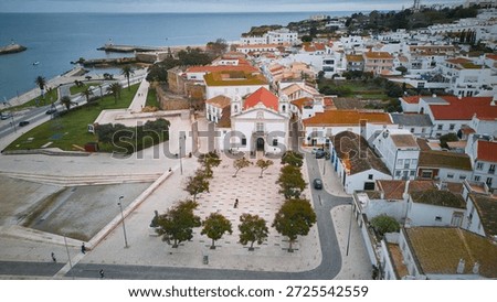 Aerial view of Praca Gil Eanes and the Igreja de Santo Antonio in the historic city center of Lagos