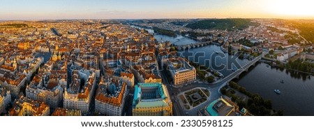 Aerial view of Prague, a capital city of the Czech Republic, is bisected by the Vltava River, Europe