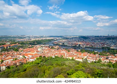 aerial view of Prague at spring sunny day, Czech Republic