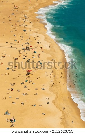 Similar – Aerial View From Flying Drone Of People Crowd Relaxing On Algarve Beach In Portugal