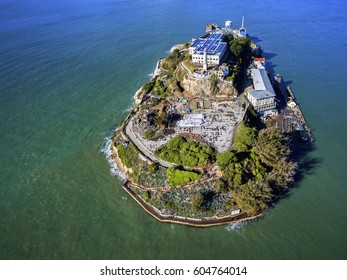 Aerial view of the prison island of Alcatraz in San Francisco Bay,