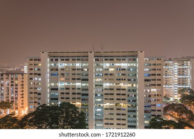 Aerial View Public Housing Estate In Eunos, Singapore At Evening Time.