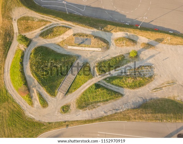 Aerial
view of pump track traffic lanes in
Switzerland
