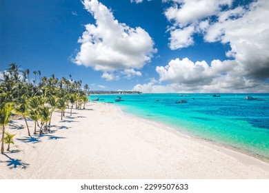 Vista aérea de Punta Cana (República Dominicana), playa exótica caribeña de arena blanca, palmeras y agua turquesa. La belleza del paraíso para una escapada tropical.