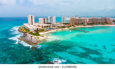 Aerial View Of Punta Norte Beach, Cancun, México.