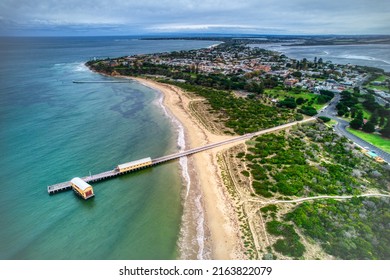 Aerial view of the Queenscliff South Pier. Victoria, Australia. May 2022 - Shutterstock ID 2163822079
