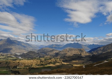 aerial view of the Queenstown valley from Remarkables view point in summer