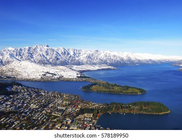 Aerial View Of Queenstown In Winter Time, South Island, New Zealand