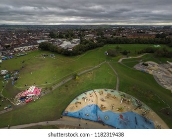 Aerial View Of The Race For Life Mud Run In Central Forest Park, Stoke On Trent, Breast Cancer Charity Awareness