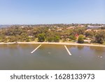 An aerial view of the rafts at Matilda Bay in Perth, Western Australia.